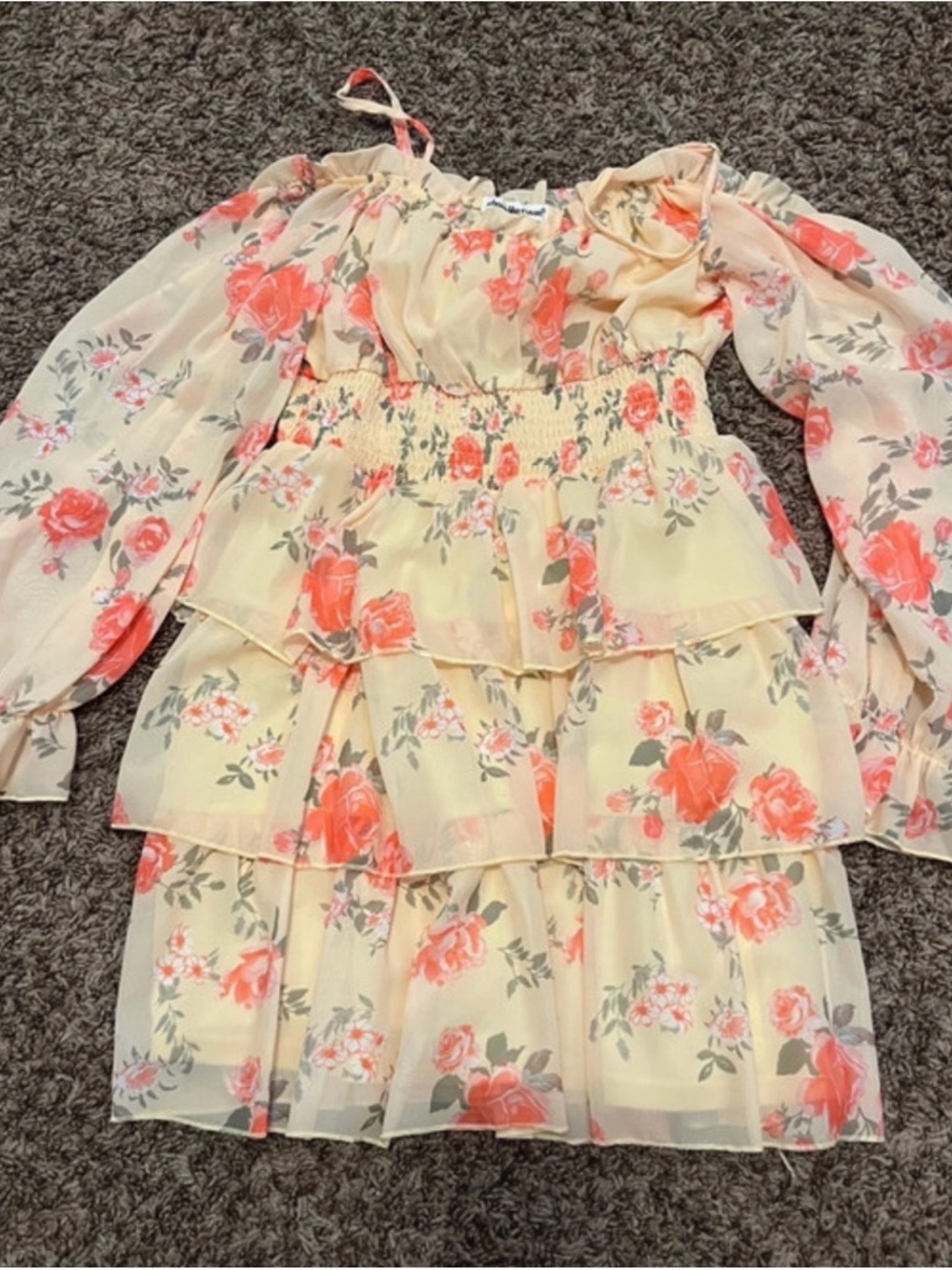 Floral Tiered Off-Shoulder Dress in Cream and Coral
